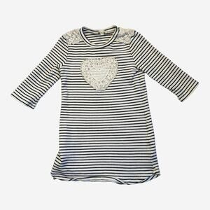 Navy & Cream Striped Dress with Crochet Heart 5